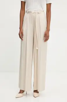 Answear Lab pantaloni femei, culoarea bej, drept, high waist imagine