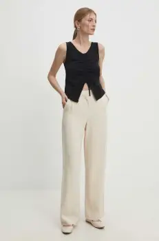 Answear Lab pantaloni femei, culoarea bej, drept, high waist imagine