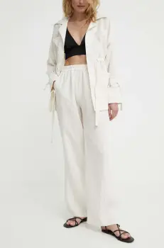 Answear Lab pantaloni femei, culoarea bej, drept, high waist imagine