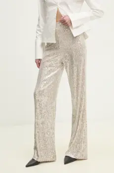 Answear Lab pantaloni femei, culoarea bej, drept, high waist imagine