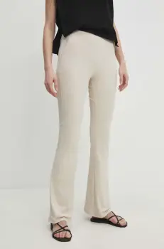 Answear Lab pantaloni femei, culoarea bej, evazati, high waist imagine