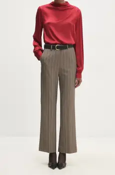 Answear Lab pantaloni femei, culoarea bej, fason tigareta, high waist imagine