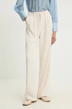 Answear Lab pantaloni femei, culoarea bej, lat, high waist imagine