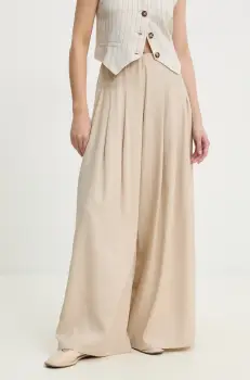 Answear Lab pantaloni femei, culoarea bej, lat, high waist imagine