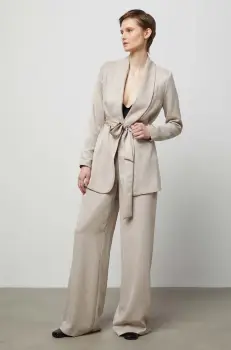 Answear Lab pantaloni femei, culoarea bej, lat, high waist imagine