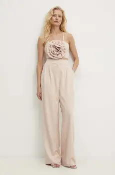 Answear Lab pantaloni femei, culoarea bej, lat, high waist imagine