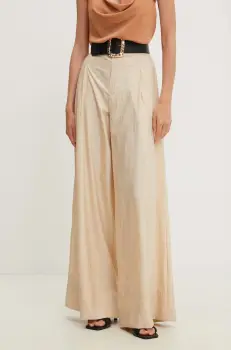 Answear Lab pantaloni femei, culoarea bej, lat, high waist imagine