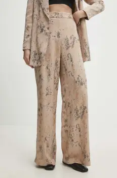 Answear Lab pantaloni femei, culoarea bej, lat, high waist imagine