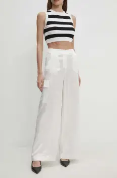 Answear Lab pantaloni femei, culoarea bej, lat, high waist imagine