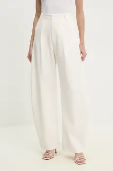 Answear Lab pantaloni femei, culoarea bej, lat, high waist imagine