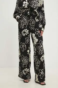 Answear Lab pantaloni femei, culoarea bej, lat, high waist imagine