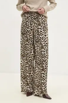 Answear Lab pantaloni femei, culoarea bej, lat, high waist imagine