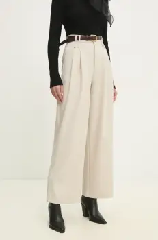 Answear Lab pantaloni femei, culoarea bej, lat, high waist imagine