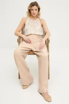 Answear Lab pantaloni femei, culoarea bej, lat, high waist imagine