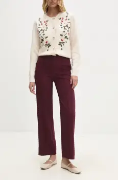 Answear Lab pantaloni femei, culoarea bordo, drept, high waist imagine