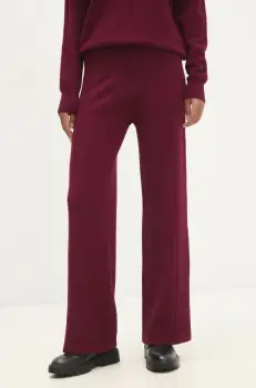 Answear Lab pantaloni femei, culoarea bordo, evazati, high waist imagine