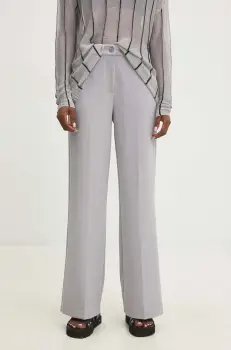 Answear Lab pantaloni femei, culoarea gri, drept, high waist imagine