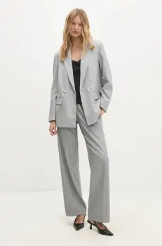 Answear Lab pantaloni femei, culoarea gri, drept, high waist imagine