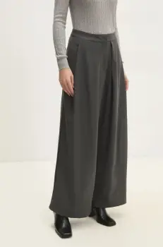 Answear Lab pantaloni femei, culoarea gri, lat, high waist imagine