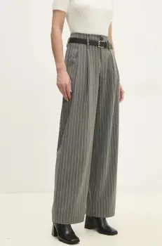 Answear Lab pantaloni femei, culoarea gri, lat, high waist imagine