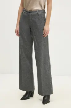 Answear Lab pantaloni femei, culoarea gri, lat, high waist imagine