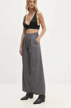 Answear Lab pantaloni femei, culoarea gri, lat, high waist imagine