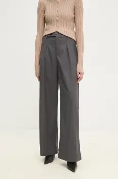 Answear Lab pantaloni femei, culoarea gri, lat, high waist imagine