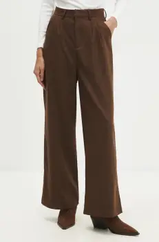 Answear Lab pantaloni femei, culoarea maro, drept, high waist imagine