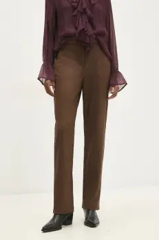 Answear Lab pantaloni femei, culoarea maro, drept, high waist imagine