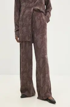 Answear Lab pantaloni femei, culoarea maro, drept, high waist imagine