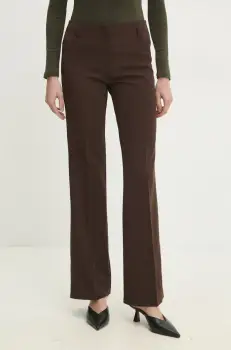 Answear Lab pantaloni femei, culoarea maro, drept, medium waist imagine