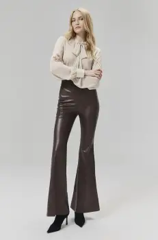 Answear Lab pantaloni femei, culoarea maro, evazati, high waist imagine