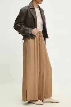 Answear Lab pantaloni femei, culoarea maro, lat, high waist imagine