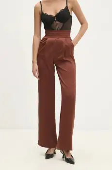 Answear Lab pantaloni femei, culoarea maro, lat, high waist imagine