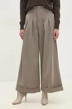 Answear Lab pantaloni femei, culoarea maro, lat, high waist imagine