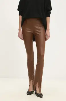 Answear Lab pantaloni femei, culoarea maro, mulata, high waist imagine