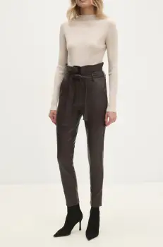 Answear Lab pantaloni femei, culoarea maro, mulata, high waist imagine