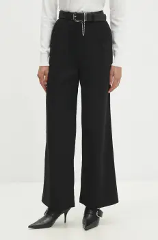 Answear Lab pantaloni femei, culoarea negru, drept, high waist imagine