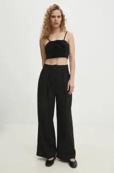 Answear Lab pantaloni femei, culoarea negru, lat, high waist imagine