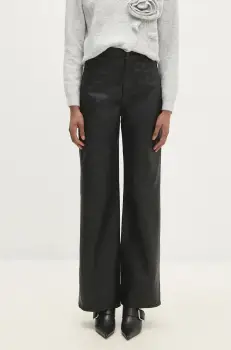 Answear Lab pantaloni femei, culoarea negru, lat, high waist imagine