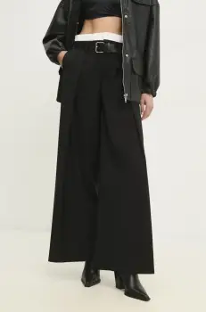Answear Lab pantaloni femei, culoarea negru, lat, high waist imagine