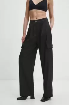 Answear Lab pantaloni femei, culoarea negru, lat, high waist imagine