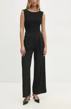 Answear Lab pantaloni femei, culoarea negru, lat, high waist imagine