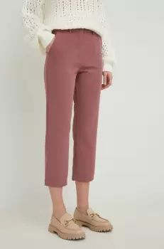 Answear Lab pantaloni femei, culoarea roz, drept, high waist imagine