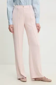 Answear Lab pantaloni femei, culoarea roz, lat, high waist imagine