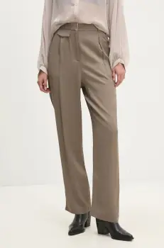 Answear Lab pantaloni femei, culoarea verde, drept, high waist imagine