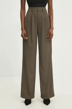 Answear Lab pantaloni femei, culoarea verde, drept, high waist imagine