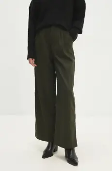 Answear Lab pantaloni femei, culoarea verde, drept, high waist imagine