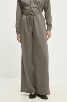 Answear Lab pantaloni femei, culoarea verde, drept, high waist imagine