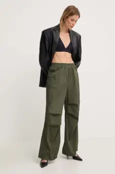 Answear Lab pantaloni femei, culoarea verde, drept, high waist imagine